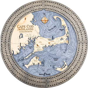 Custom Nautical Map Cribbage Board - Round