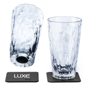 Silwy Long Drink Magnetic Cup Set with Luxe Logo Appearing on Coaster Underneath