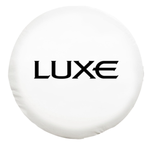 Spare tire cover in white with black Luxe logo