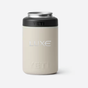 Yeti 12oz colster in taupe with Luxe logo lasered onto it