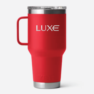 Yeti Rambler Travel 30oz in Red with Luxe logo lasered onto it
