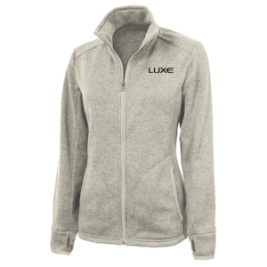 Oatmeal Heather Colored Fleece Jacket with Black Luxe Logo