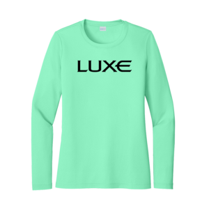 Bright Seafoam Colored Women's UV Long Sleeve Tee with Black Luxe Logo